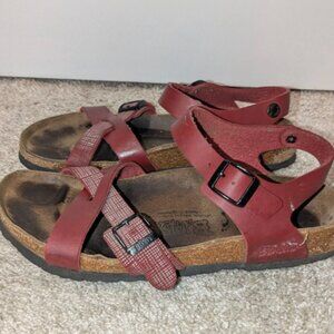 Birkenstock Lillie Cris Cross Strappy Sandals Red Leather Womens US 9 / EU 40